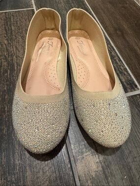 Forever Comfort Champagne Crystal-Embellished Ballet Flats